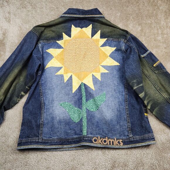 Akademiks Jean Jacket Mens Medium Blue Denim Button Up Long Sleeve Y2K Hiphop